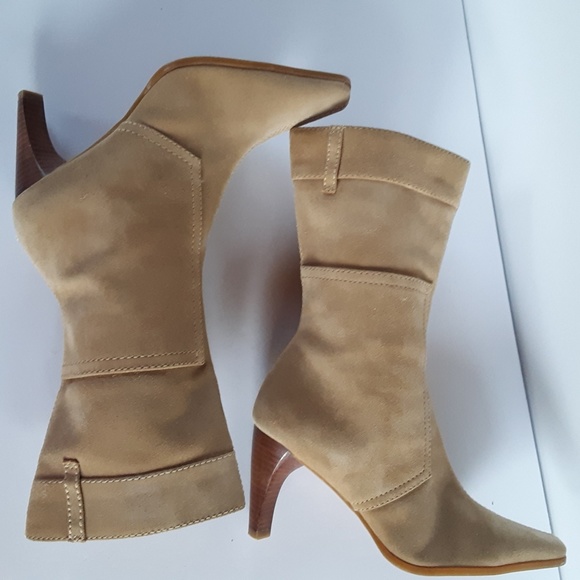 Nicole tan suede calf height square toe bo… - Picture 4 of 7